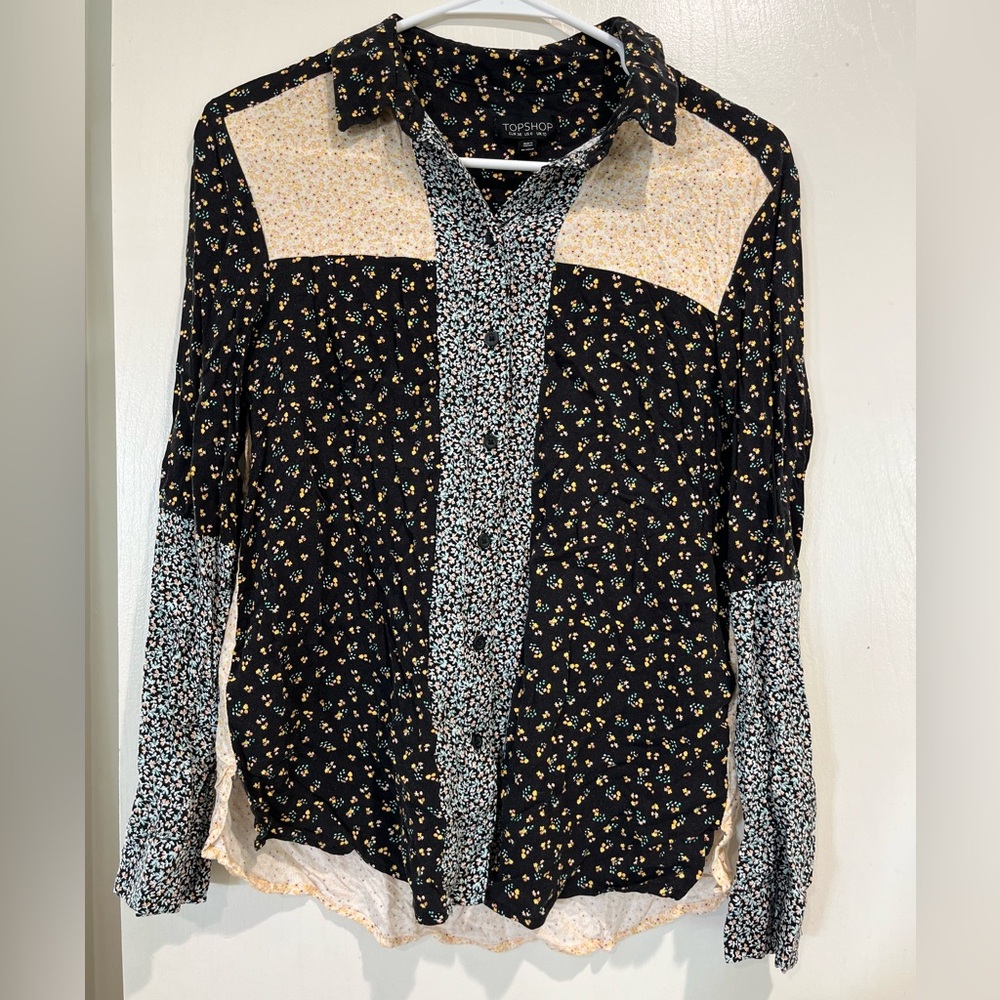 🎉HP🎉 TopShop Button Up Floral Mix and Match Print Shirt